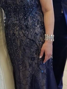 Elegant Navy  Beaded Evening Dress - Women's Formal Gown